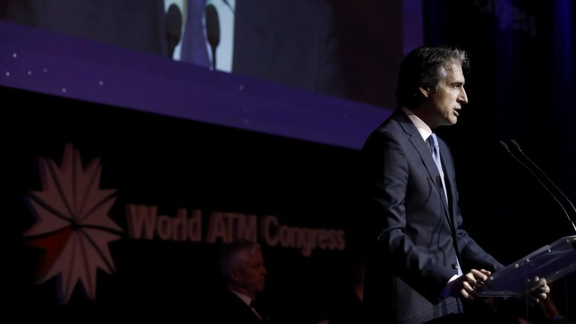 El ministro de Fomento, Íñigo de la Serna, en su intervención en el Congreso Mundial de Gestión de Tráfico Aéreo en Madrid