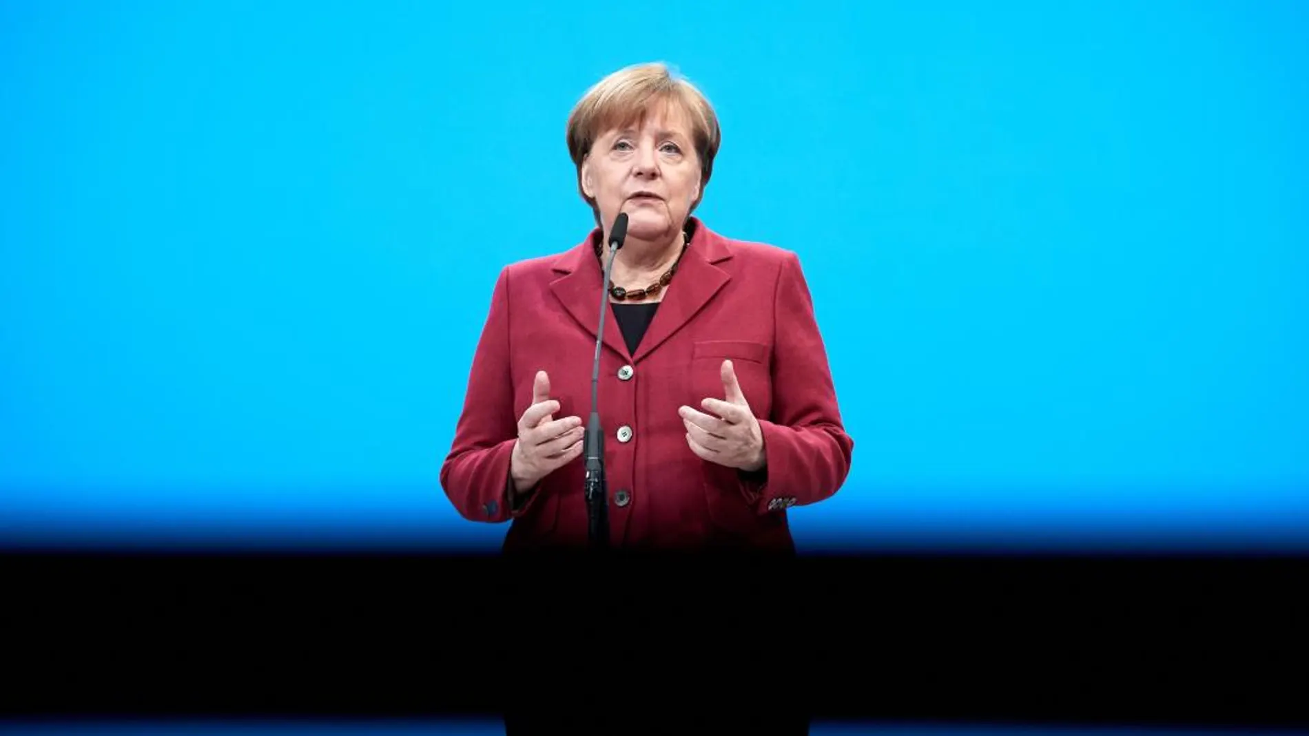 Angela Merkel, hace una declaración en la sede Konrad-Adenauer-Haus de su partido/Efe
