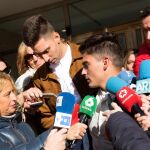 Víctor Rodríguez (d), Carlos Cuadrado (i) y Raúl Calvo han acudido hoy al Juzgado número 1 de Aranda de Duero.