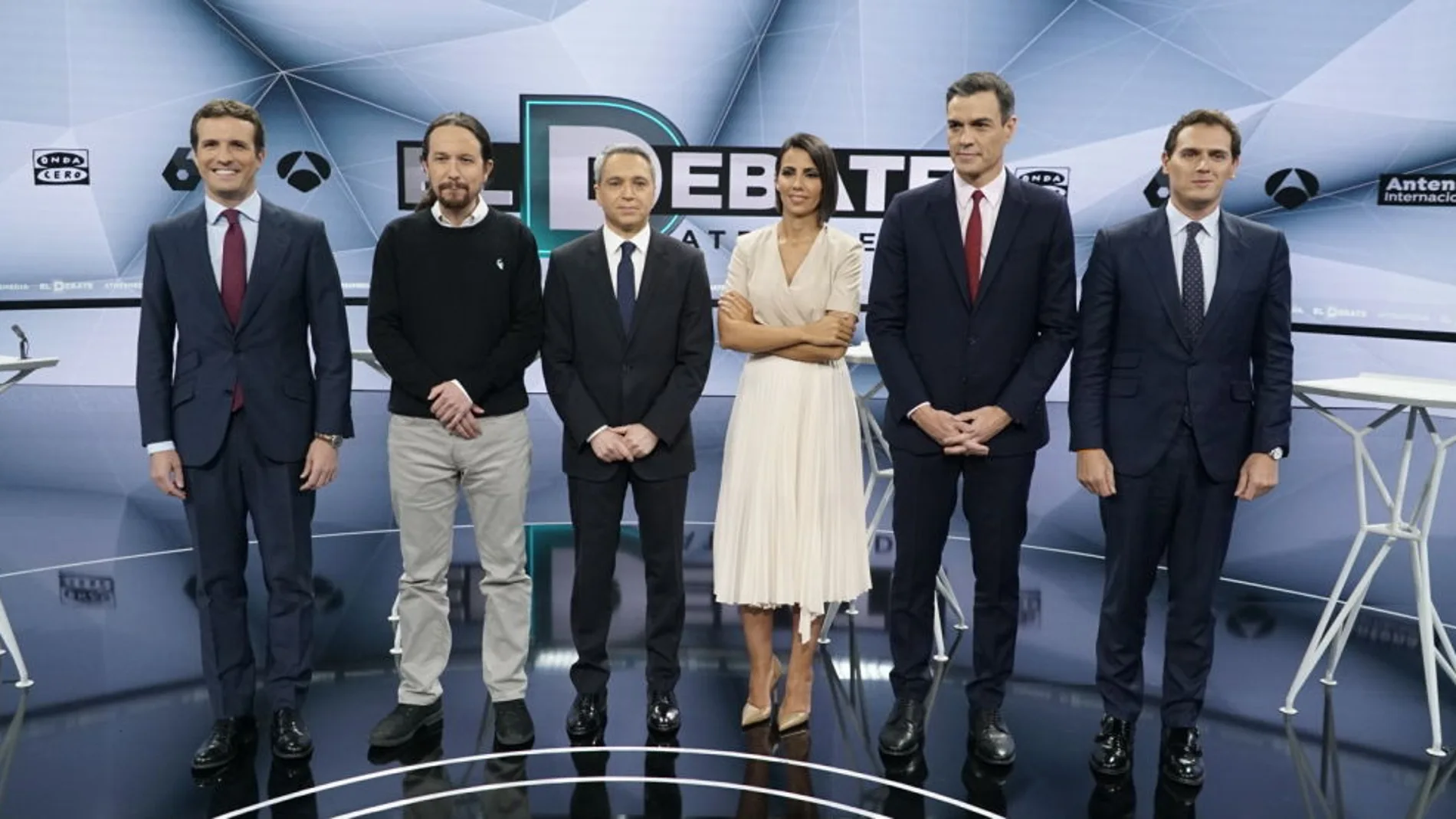 Pablo Casado, Pablo Iglesias, Vicente Vallés, Ana Pastor, Pedro Sánchez y Albert Rivera