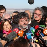 Antoni Castellà, ayer en la puerta de la cárcel de Estremera durante el mitin de ERC