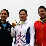 Inbee Park, en el medio, junto a Lydia Ko (izquierda) y Shanshan Feng (derecha)