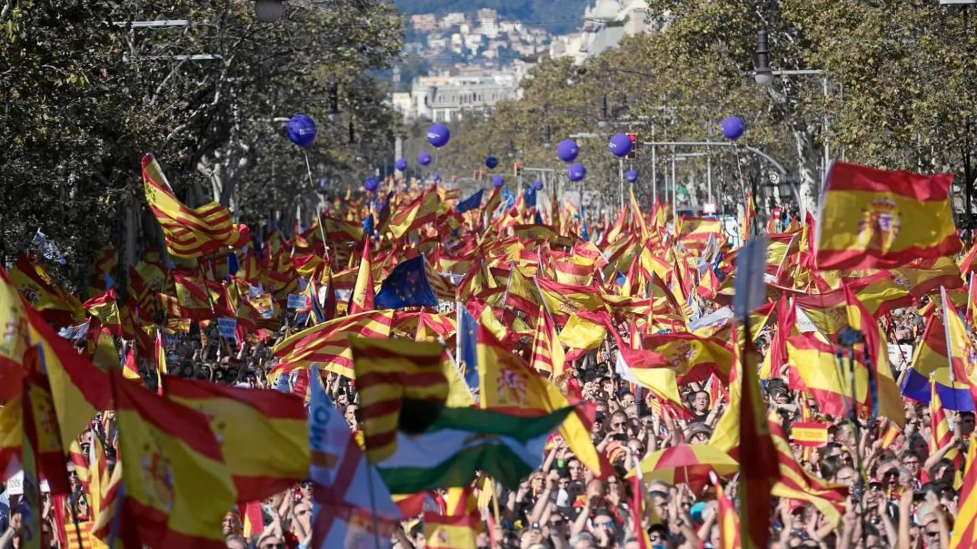 En la imagen, una multitudinaria manifestación organizada por Societat Civil Catalana en Barcelona
