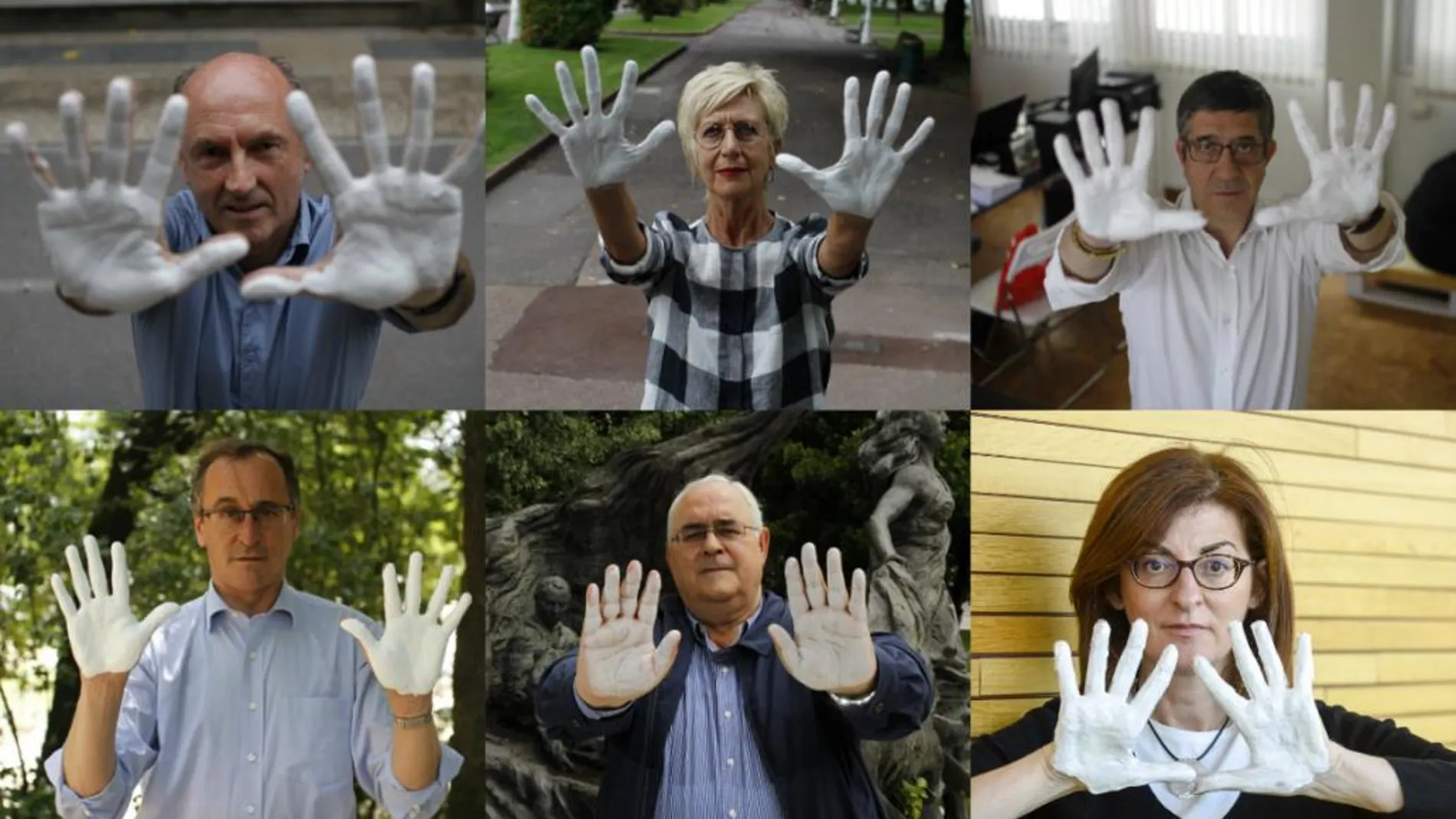 Iñaki Arteta, Rosa Díez, Patxi López, Alfonso Alonso, Mikel Buesa y Maite Pagazaurtundúa pintaron sus manos de blanco en recuerdo del concejal asesinado por ETA hace 20 años