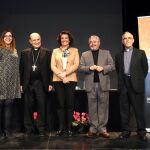 La consejera María Josefa García Cirac y el secretario de la Fundación, Gonzalo Jiménez, presentan la XXIV edición de Las Edades del Hombre «Angeli» acompañados por el arzobispo de Burgos, Fidel Herráez; la alcaldesa de Lerma, Celia Izquierdo; el diputado, Jorge del Barco; y el comisario de la exposición, Juan Álvarez Quevedo