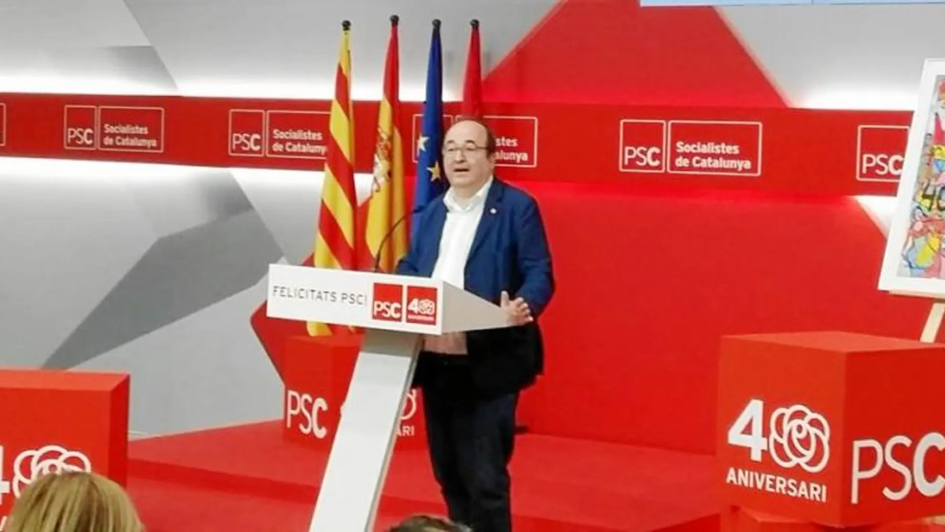 El primer secretario del PSC, Miquel Iceta, ayer durante su intervención en la sede los socialistas catalanes