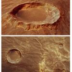 Imágenes de la Agencia Espacial Europea (ESA) que mostró hoy el complejo pasado volcánico y tectónico de Marte