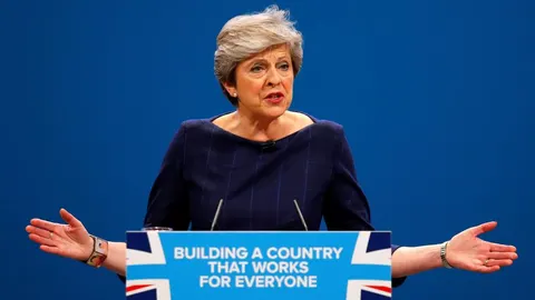 La primera ministra británica, Theresa May, hoy en Manchester