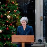 La primera ministra británica, Theresa May, ofrece una declaración ante el número 10 de Downing Street, en Londres, Reino Unido, hoy