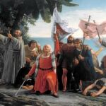 El pintor Dióscoro Puebla vio así la llegada de Cristóbal Colón a tierras de América