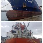 Los dos buques mercantes, el 'Happy Eagle', (abajo) del Reino Unido, y el 'FT Foce', de Italia