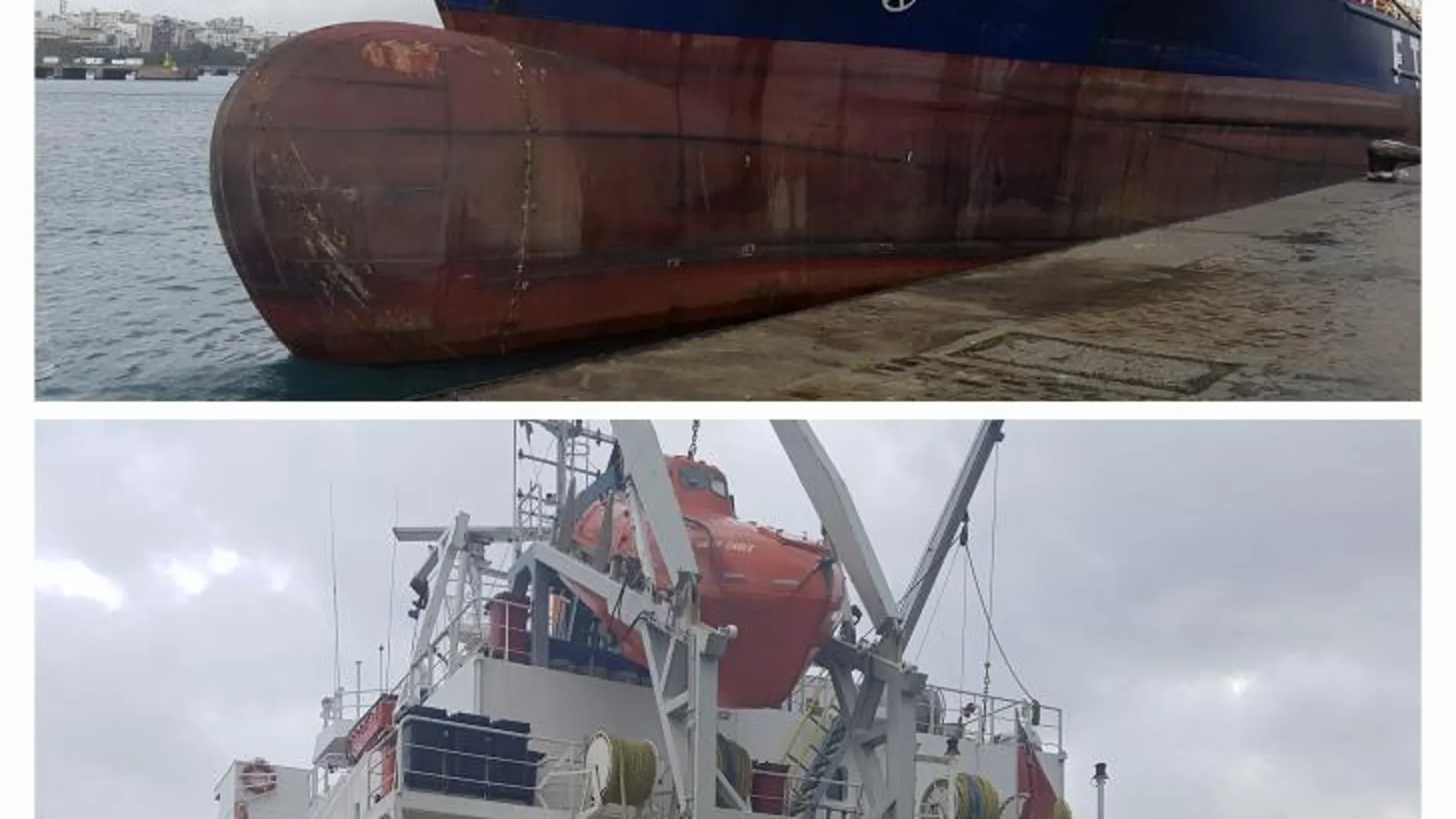 Los dos buques mercantes, el 'Happy Eagle', (abajo) del Reino Unido, y el 'FT Foce', de Italia