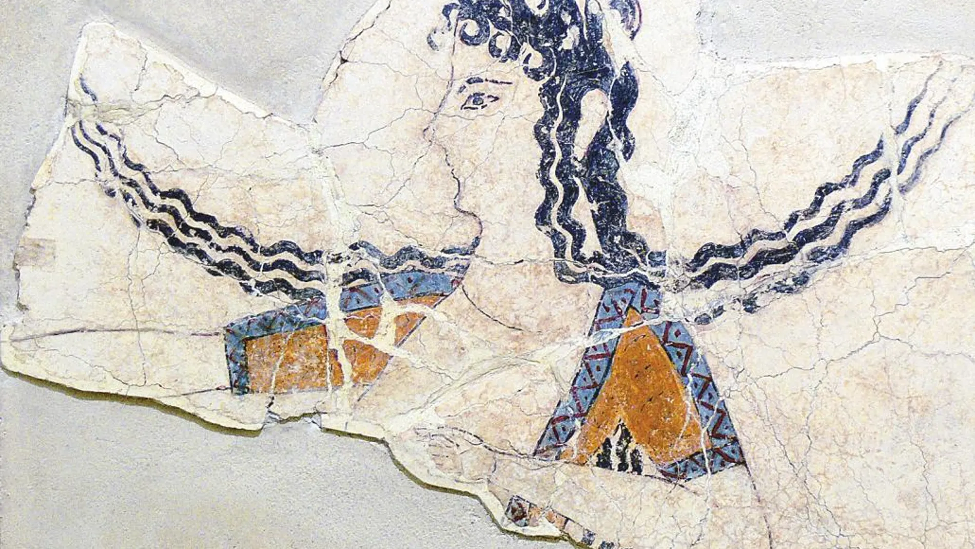 Parte de un fresco que data de los años 1600-1450 antes de Cristo en el que se puede ver a una mujer de la civilización minoica bailando