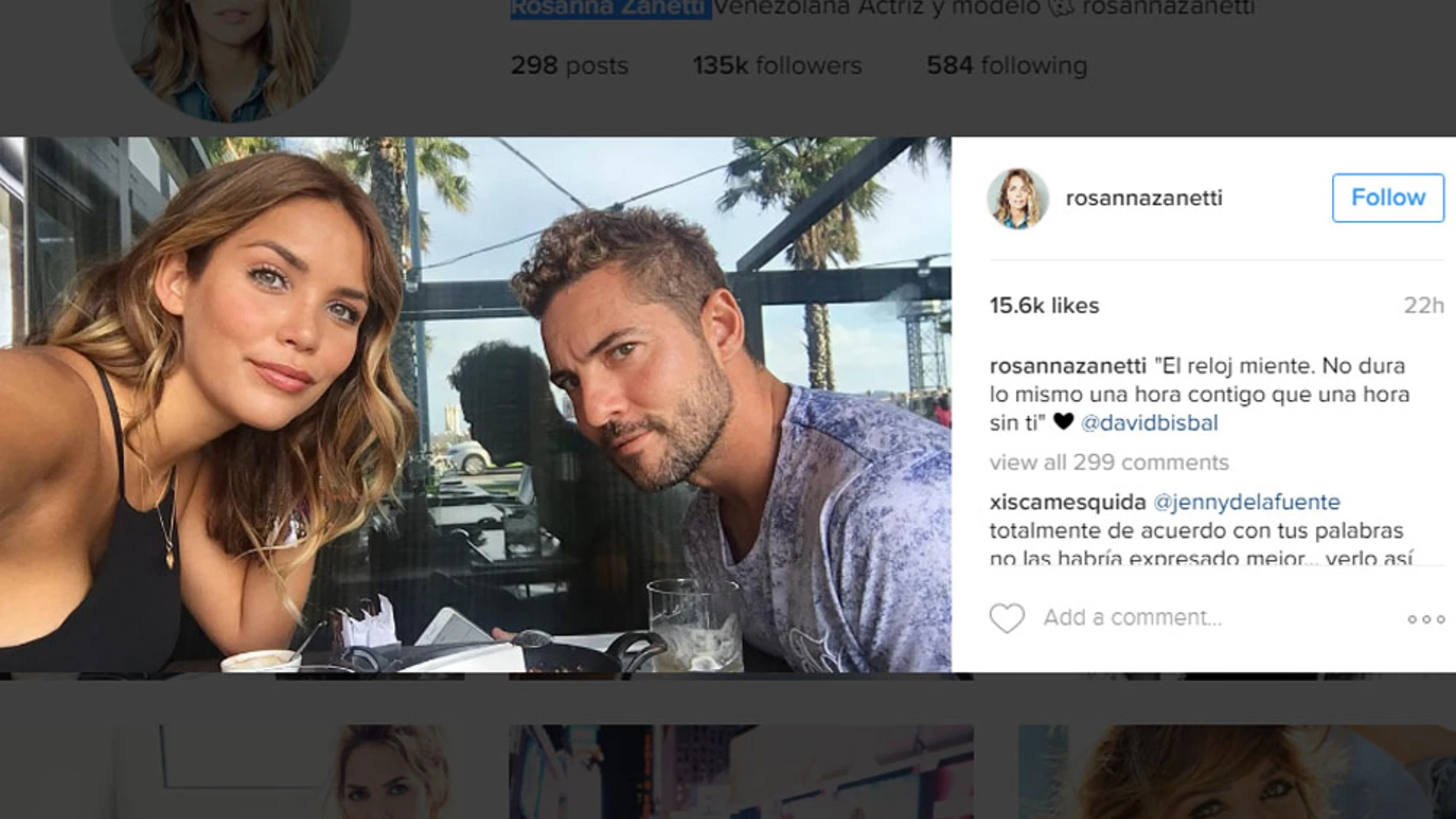 Rosanna Zanetti y David Bisbal en el selfi publicado por la actriz (c) Instagram