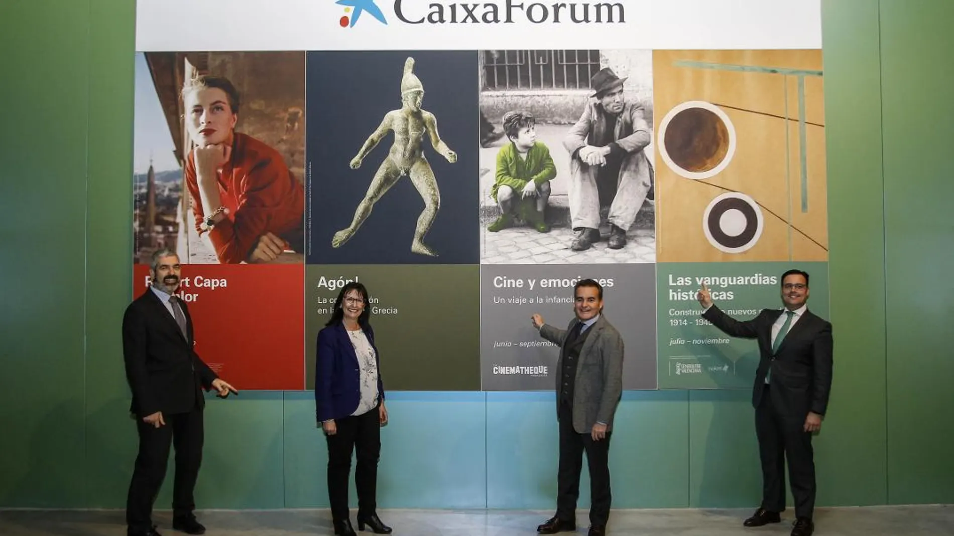 Ignasi Miró, Elisa Durán, Rafael Herrador y Moisés Roiz, en el CaixaForum Sevilla durante la presentación de la nueva temporada