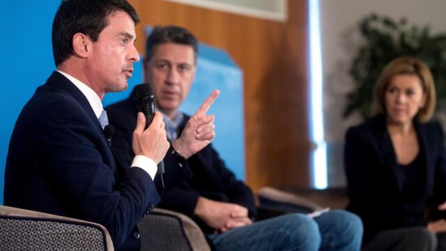 Manuel Valls, en el acto celebrado esta mañana, junto a García Albiol y Cospedal