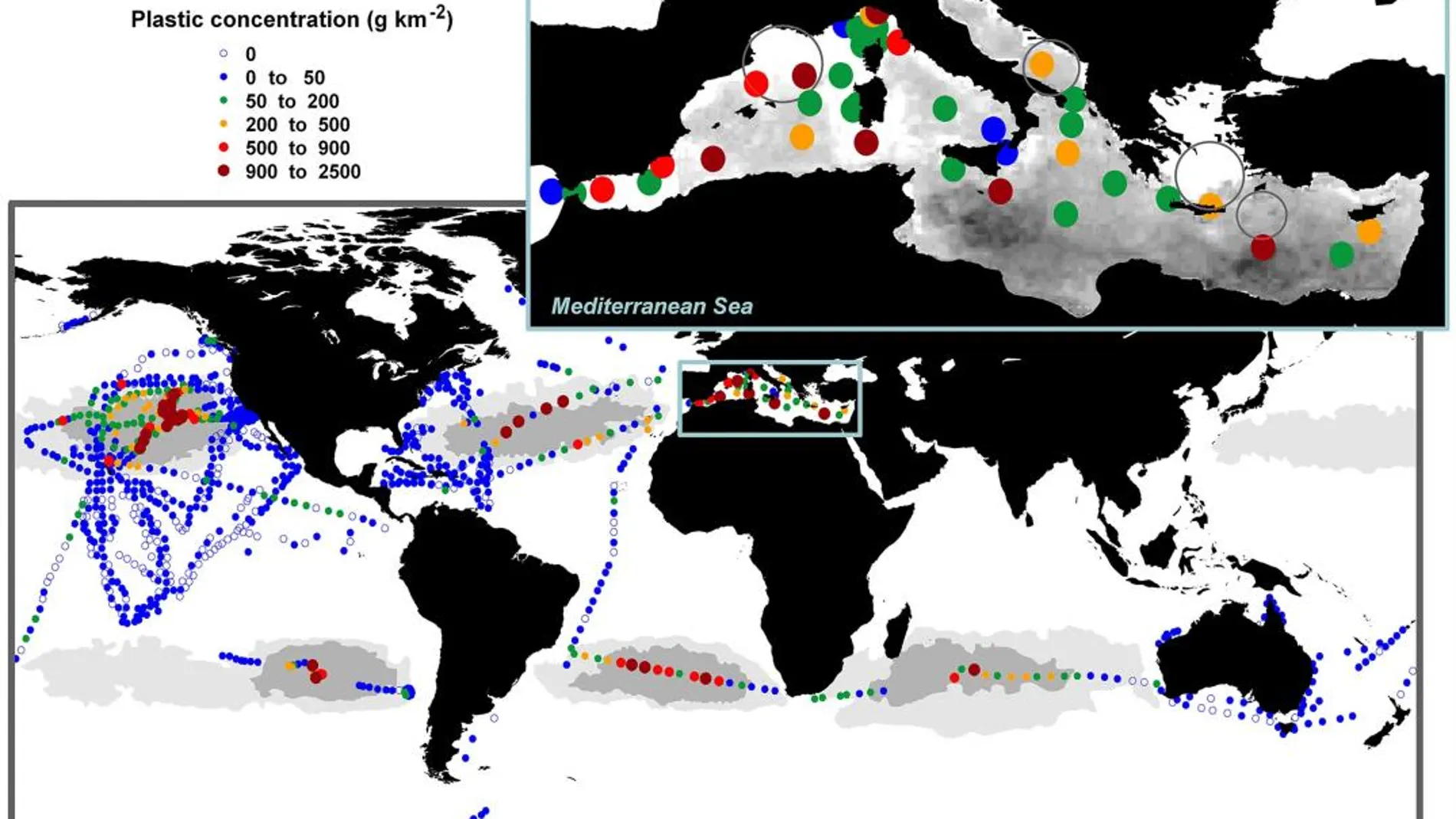 Estimaciones de la ESA de presencia de plásticos en los mares