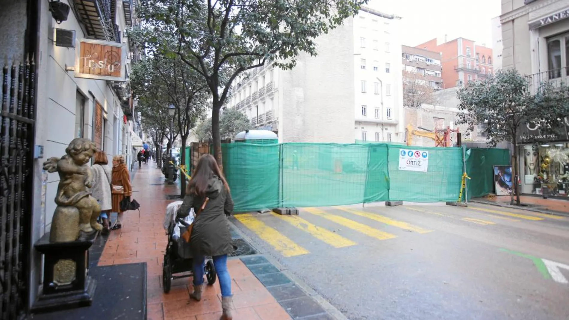 Vallas, grúas y burladeros ocupan, desde que el pasado 29 de noviembre se derrumbara un edificio en construcción, la calle Lagasca y dejan los escaparates de sus aceras sin apenas clientela