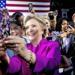 Clinton se hace «selfies» con sus seguidores y detrás el rapero «Jay Z»