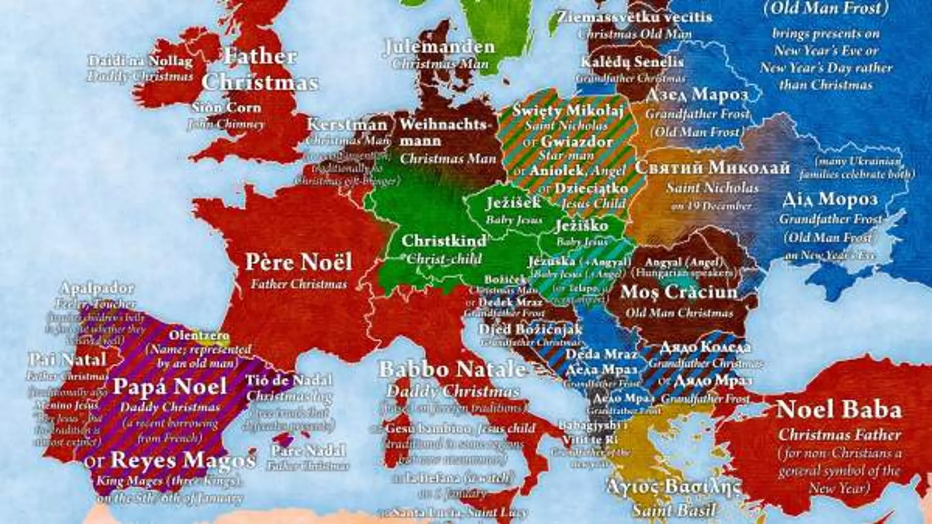 Mapa de Europa que recoge quiénes dan los regalos de Navidad en cada país / Jakubmarian.com
