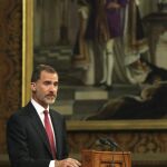 El Rey Felipe VI pronuncia un discurso en la sesión conjunta extraordinaria de las dos Cámaras del Parlamento británico