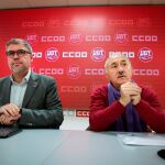 Los líderes de CCOO y UGT, Unai Sordo y Pepe Álvarez, durante la reunión de hoy en Madrid/Foto: Efe