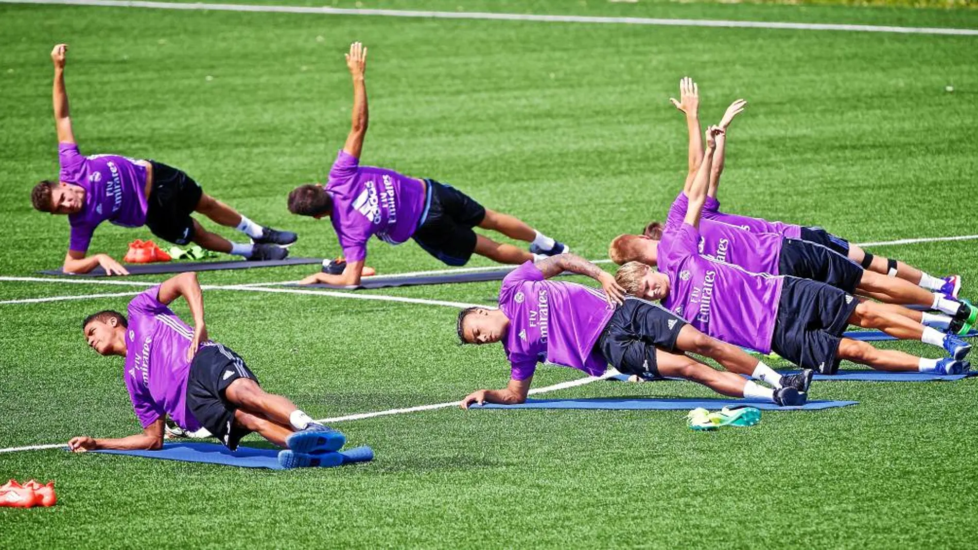 Los jugadores del Real Madrid, durante su entrenamiento en las instalaciones del Montreal Impact