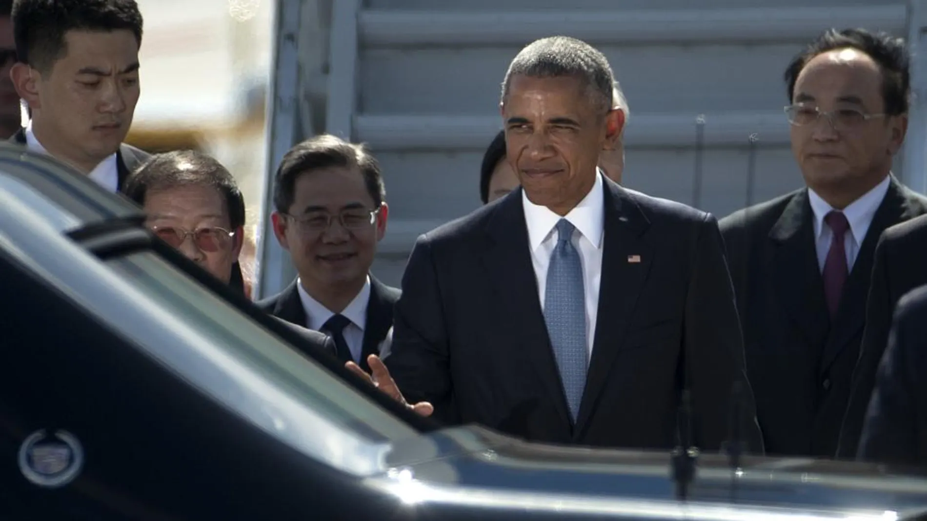 El presidente de Estados Unidos, Barack Obama, en el Aeropuerto Internacional de Hangzhou