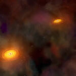 Representación artística de un par de agujeros negros supermasivos