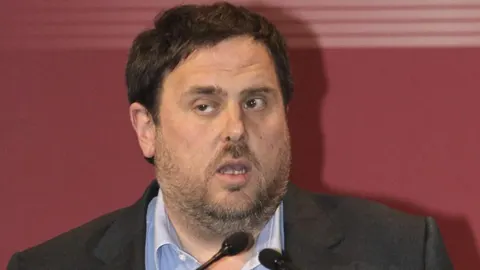 El líder de ERC, Oriol Junqueras, durante una conferencia pronunciada hoy en la Cámara de Comercio de Barcelona.