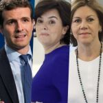 Los candidatos a presidir el PP: Pablo Casado, Soraya Sáenz de Santamaría y María Dolores de Cospedal / Efe