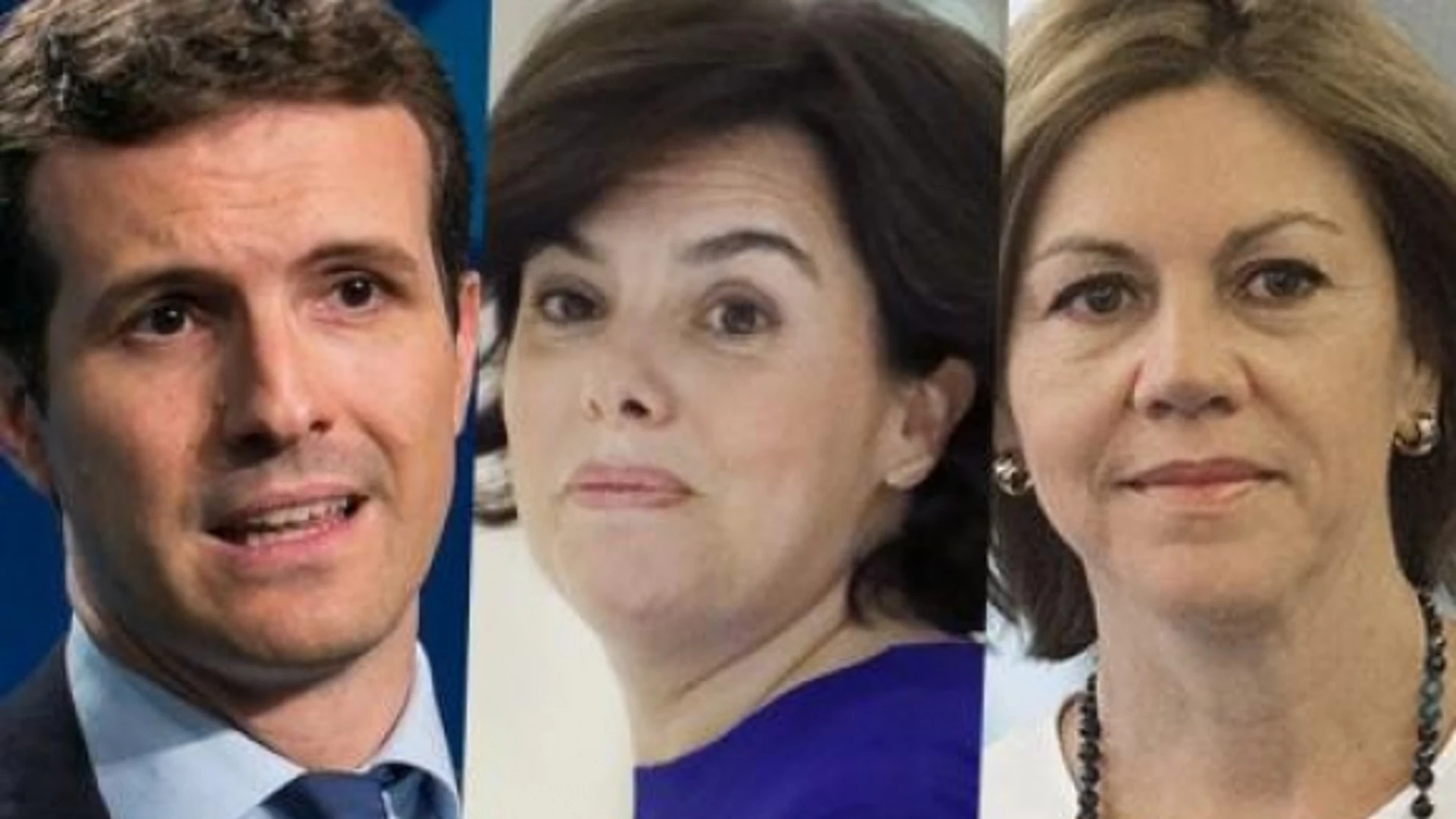 Los candidatos a presidir el PP: Pablo Casado, Soraya Sáenz de Santamaría y María Dolores de Cospedal / Efe