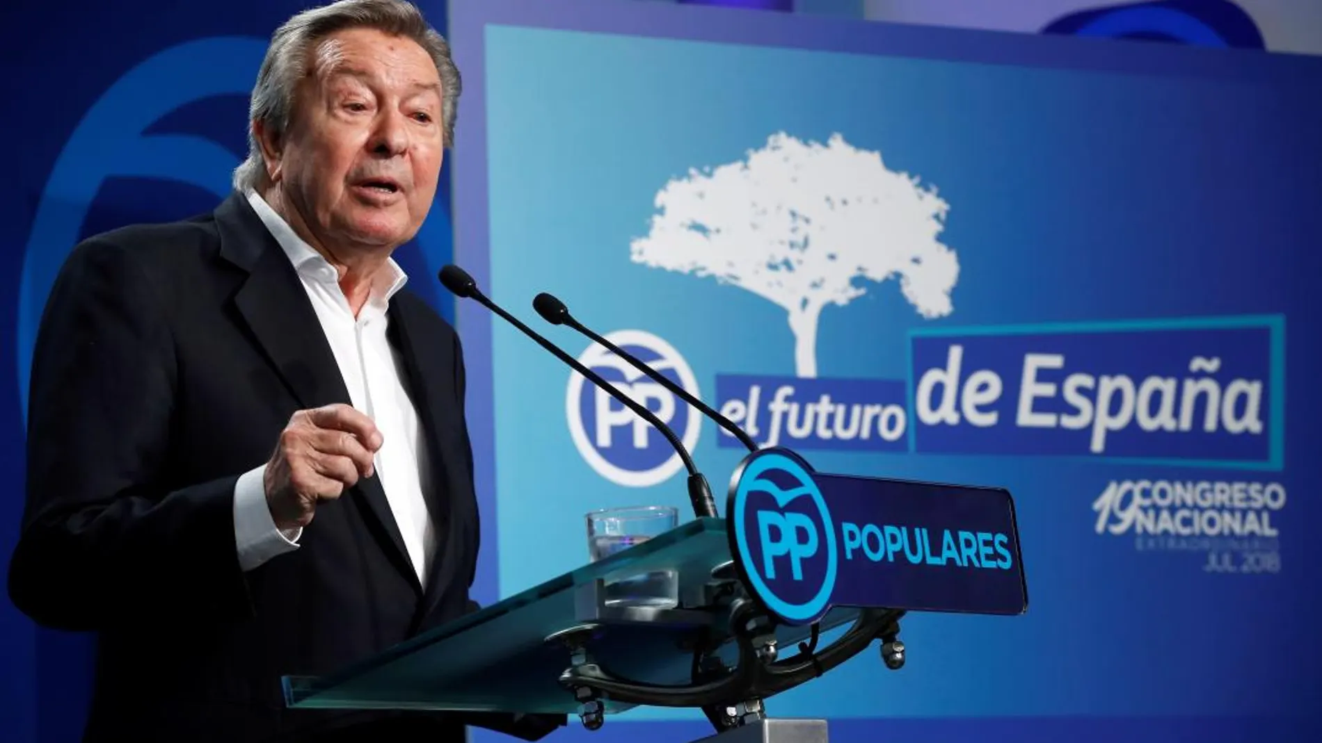 El presidente de la Comisión Organizadora, Luis de Grandes, informa en rueda de prensa de los preparativos del Congreso Nacional del PP / Foto: Efe