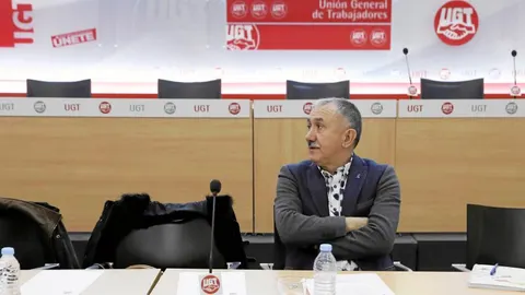 El secretario general de UGT, Pepe Álvarez, durante su comparecencia, ayer, para presentar los objetivos de la central