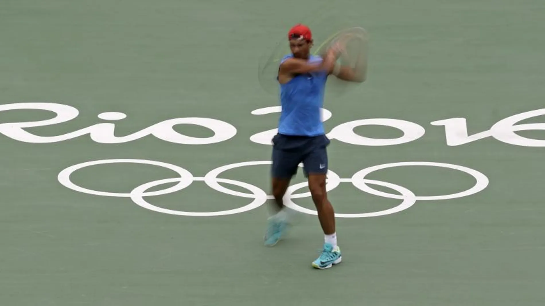 Rafael Nadal entrenando en el Olympic Tennis Center, en Río de Janeiro