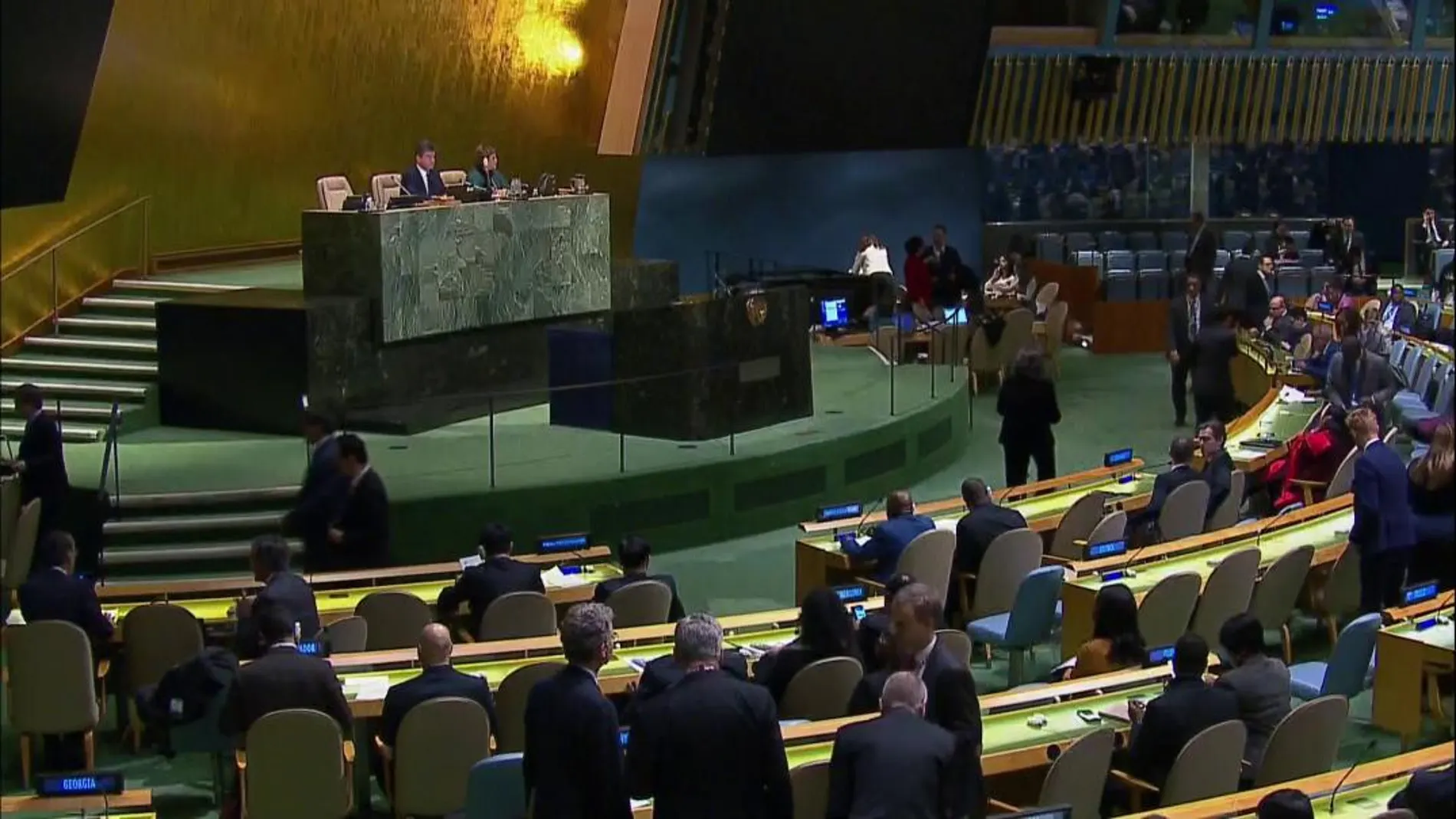 Imagen de la sesión plenaria de las Naciones Unidas celebrada hoy
