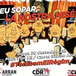 El cartel que difundieron Arran, la CUP y los CDR para llamar a una movilización contra Sánchez y los ministros que acudirán el jueves a la cena de Fomento del Trabajo