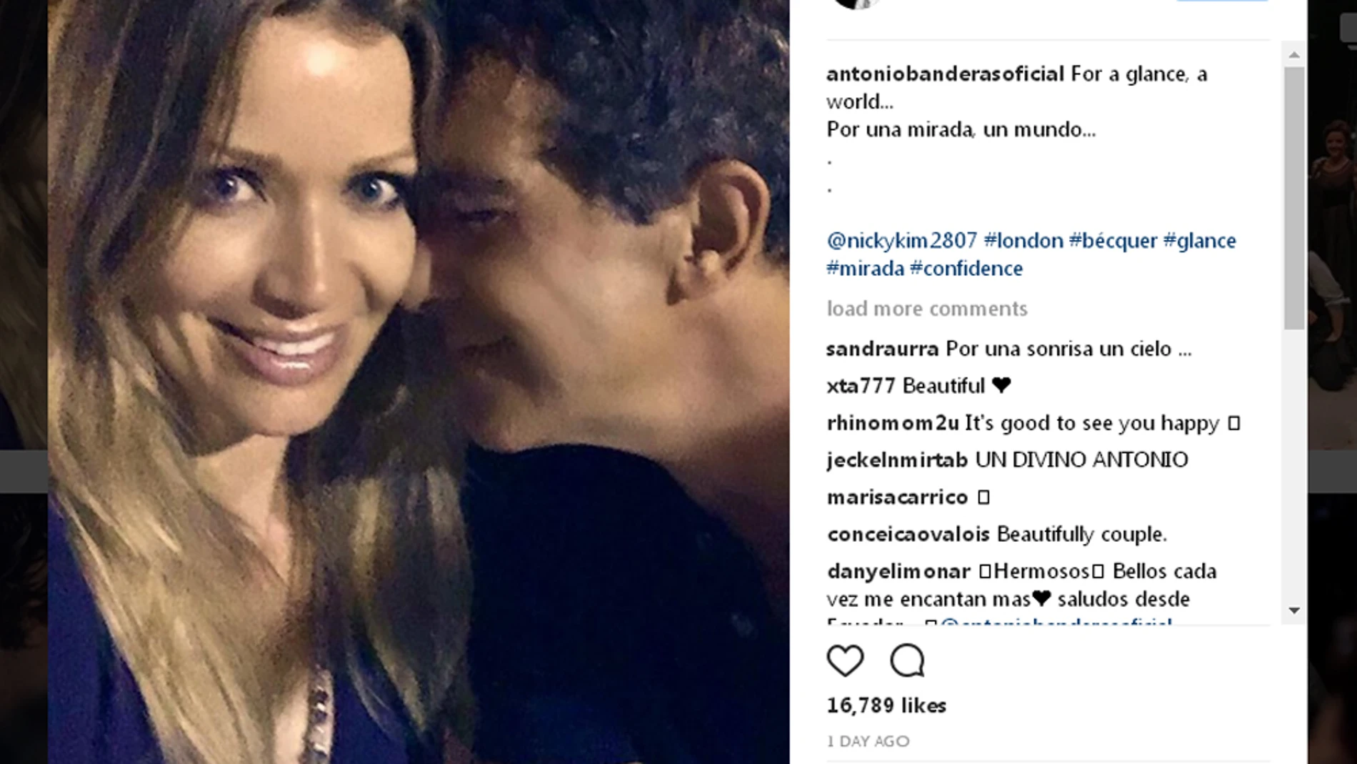 Antonio Banderas y Nicole Kimpel en (c) Instagram