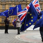 Manifestantes a favor de la Unión Europea protestan a las afueras de la Parlamento en Londres/Efe