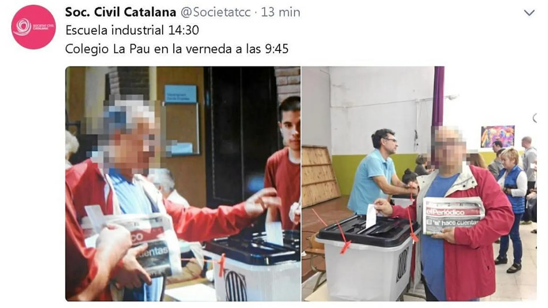 Miembros de Sociedad Civil Catalana votando en varios colegios