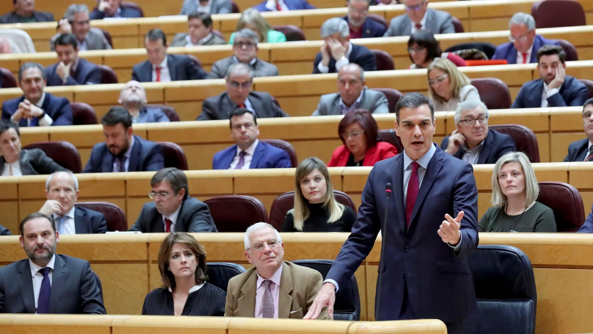 El presidente del Gobierno, Pedro Sánchez durante su intervención, este martes, en la sesión de control al Gobierno en el Senado