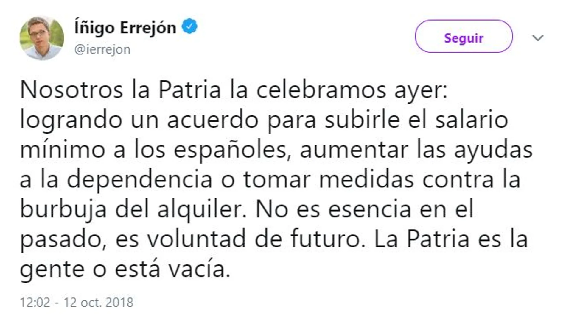 «Nosotros la Patria la celebramos ayer»: Errejón carga contra la Fiesta Nacional y revienta Twitter