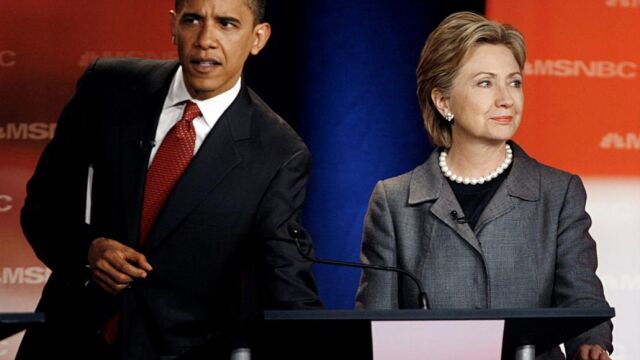 Barack Obama con Hillary Clinto en debate