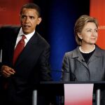Barack Obama con Hillary Clinto en debate