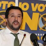 El líder de la Liga Norte, Matteo Salvini, en la sede del partido en Milán