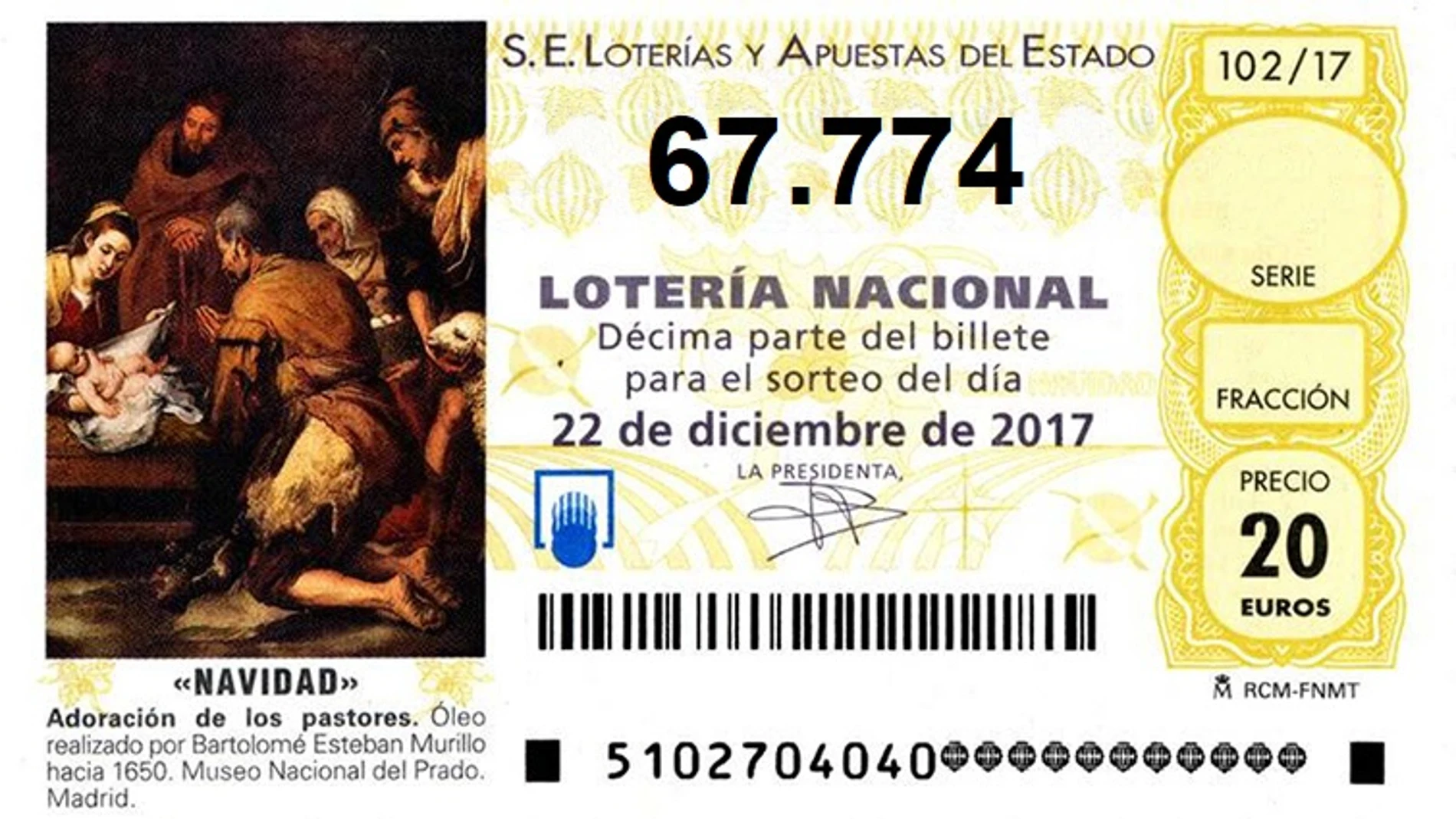 El 67.774, segundo cuarto premio del Sorteo de Navidad 2018