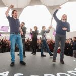 Pablo Iglesias, Pablo Fernández, Dolores Martín-Albo, Isabel Muñoz y Juan Manuel del Olmo en un acto en Valladolid