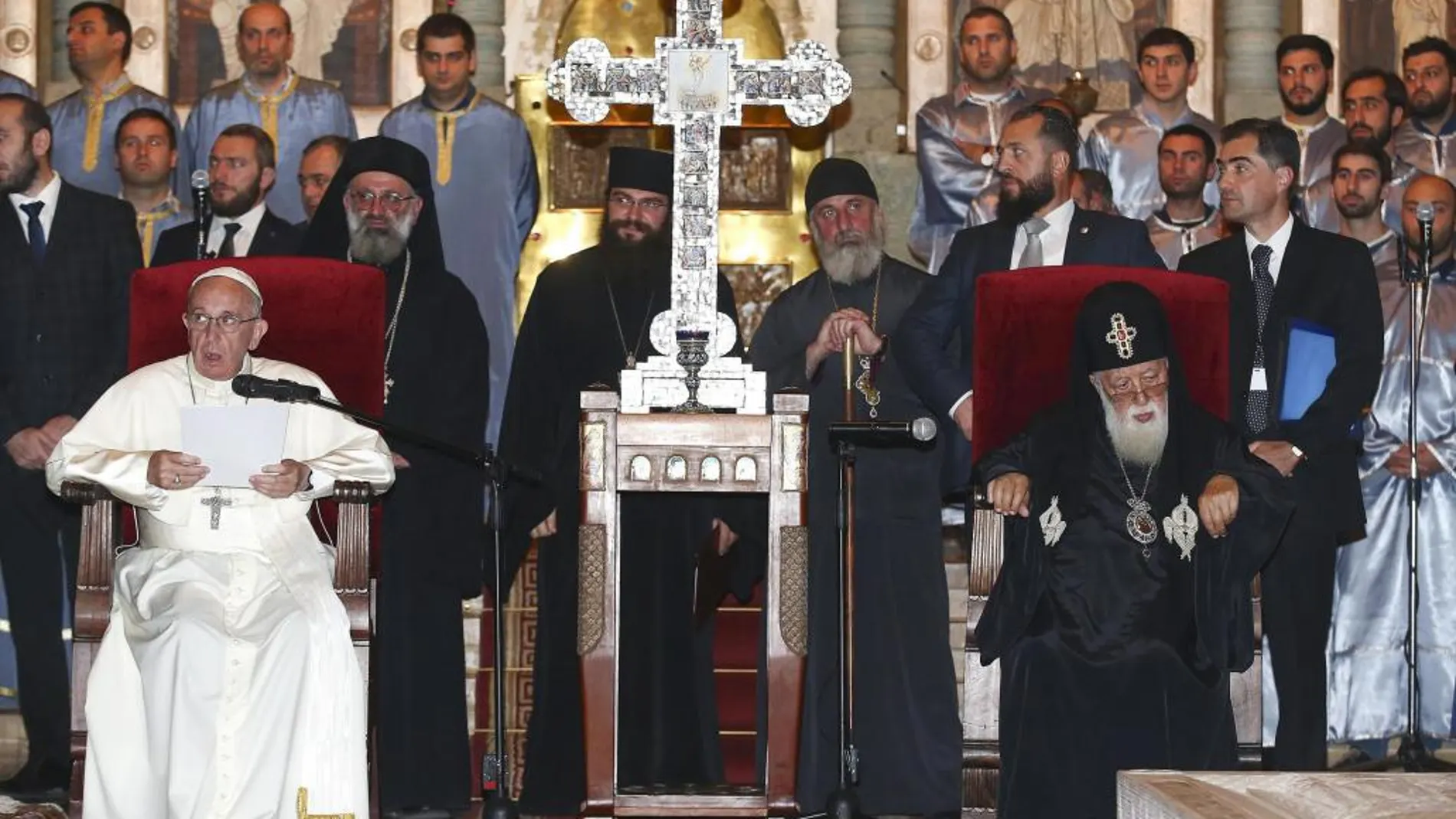El Papa hoy con el patriarca de la Iglesia ortodoxa de Georgia.