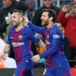 Messi celebra el primer gol con Jordi Alba   REUTERS/Albert Gea