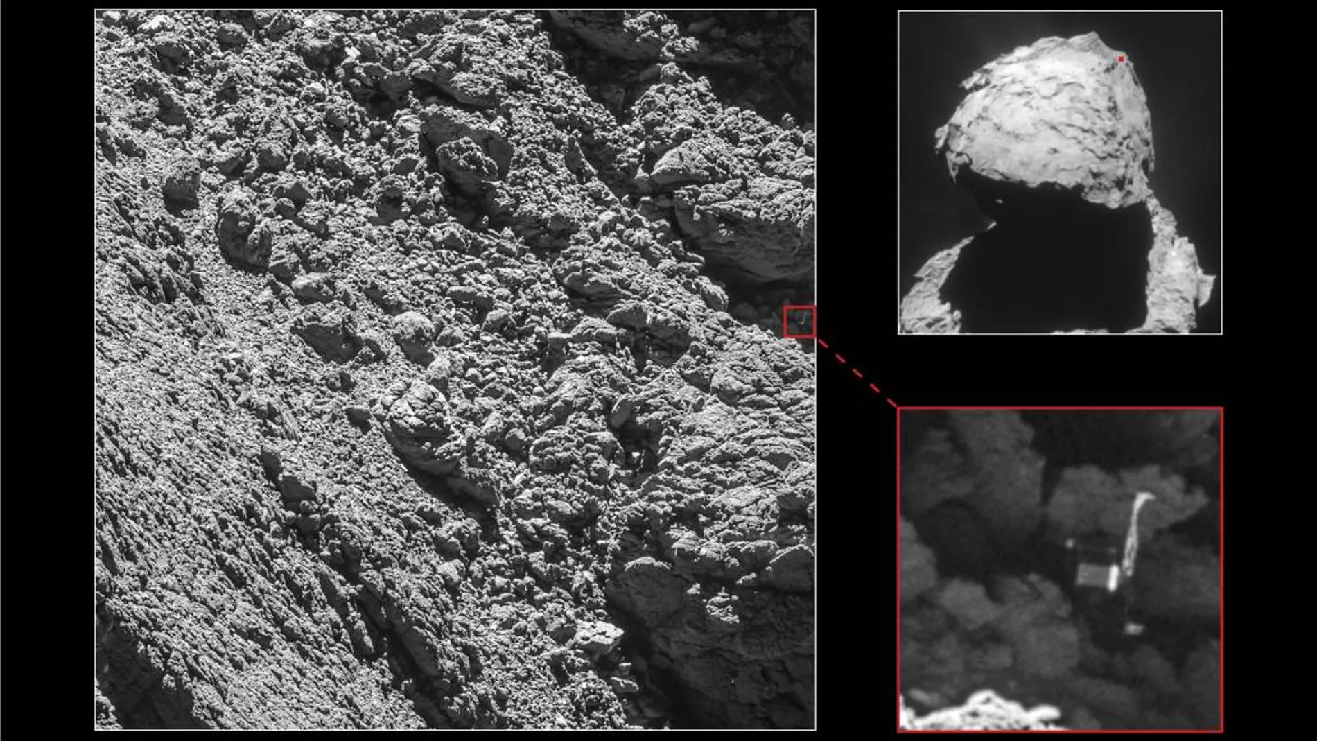 Imagen del lugar en el que fue encontrado el orbitador, oculto bajo una gran roca